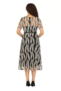 Mesh Short Slv Drs w/ Lace Leaf Pattern