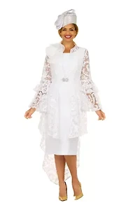 Lace Hi-Lo 2pc Jkt Dress w/ Flounce Sleeves-Plus
