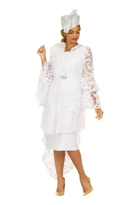 Lace Hi-Lo 2pc Jkt Dress w/ Flounce Sleeves-Plus