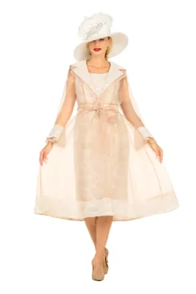 2pc Sequined Sheath Dress w/ Sheer Organza Jkt