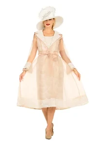 2pc Sequined Sheath Dress w/ Sheer Organza Jkt