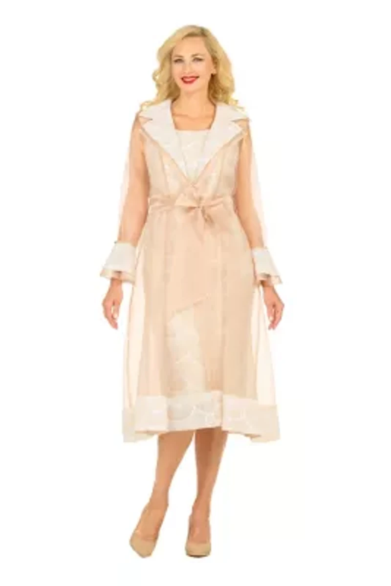 2pc Sequined Sheath Dress w/ Sheer Organza Jkt