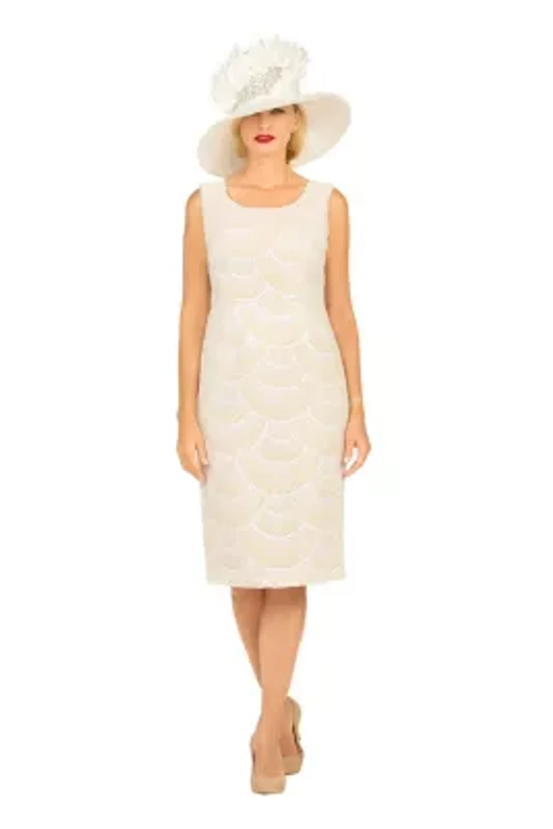 2pc Sequined Sheath Dress w/ Sheer Organza Jkt