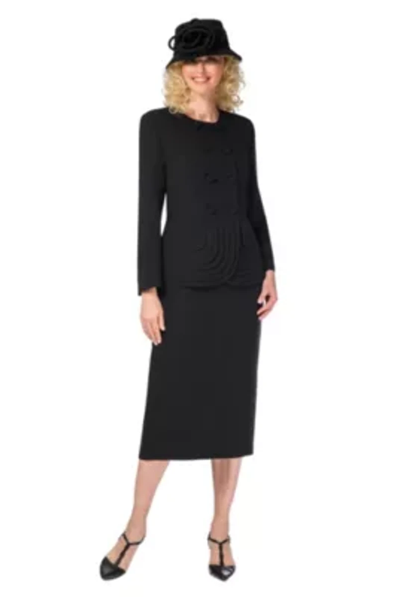 2pc Dbl Brstd Tiered Peplum Jkt Skt Suit