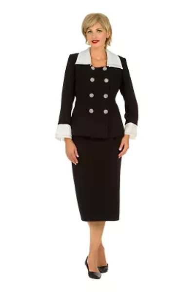 2pc Dbl Breasted Skt Suit w/ Organza Collar&Cuff