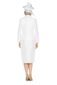 3pc Silky Twill Skirt Suit w/ Cutouts & Stones