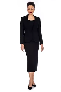 3pc Basic Notch Collar 1-button Skirt Suit