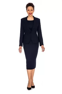 3pc Basic Notch Collar 1-button Skirt Suit-Plus