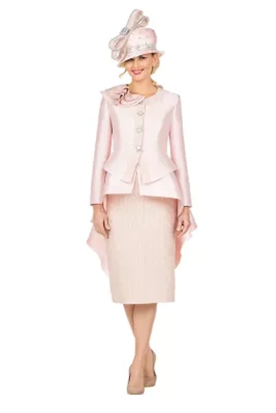 Silky Hi-Lo 2pc Suit w/ Textured Brocade Skirt