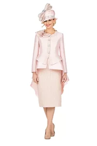 Silky Hi-Lo 2pc Suit w/ Textured Brocade Skirt