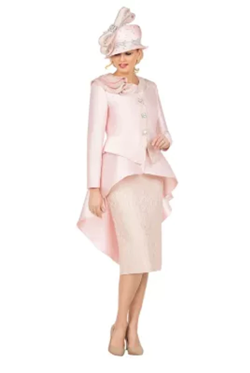 Silky Hi-Lo 2pc Suit w/ Textured Brocade Skirt