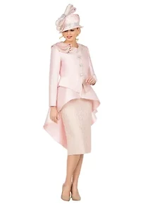 Silky Hi-Lo 2pc Suit w/ Textured Brocade Skirt