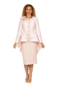 Silky Hi-Lo 2pc Suit w/ Textured Brocade Skirt