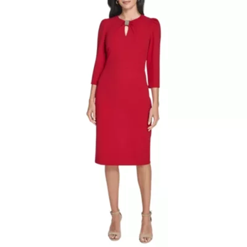 Keyhole Rhinestone Trim Sheath Dress