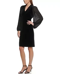 VELVET V NECK BODYCON DRESS WITH SLEEVES