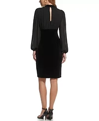 VELVET V NECK BODYCON DRESS WITH SLEEVES