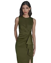 SATIN TUCK WAIST RUFFLE SKIRT MIDI