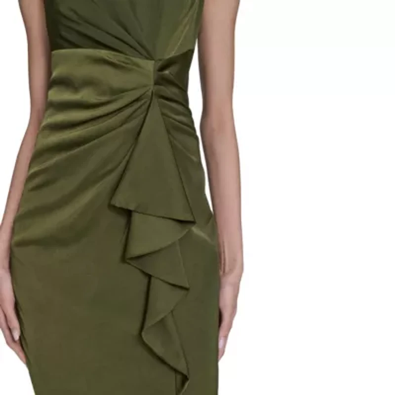 SATIN TUCK WAIST RUFFLE SKIRT MIDI