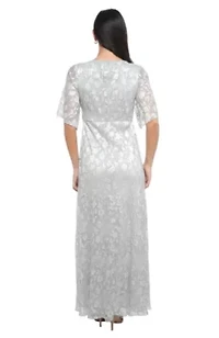 Pleated Silver Foil Knot Front Elbow Sleeve Gown