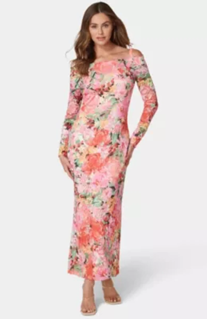 Off Shoulder Lace Gown with Long Sleeves