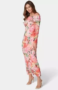 Off Shoulder Lace Gown with Long Sleeves