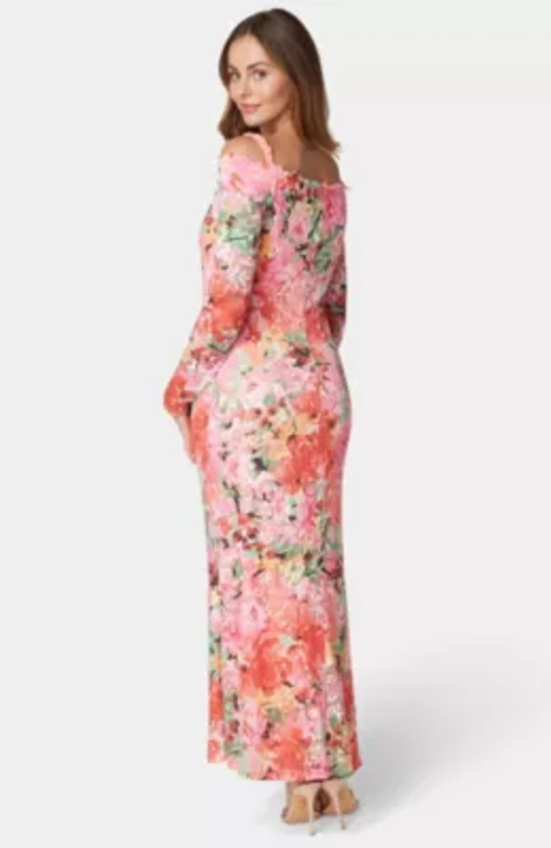 Off Shoulder Lace Gown with Long Sleeves