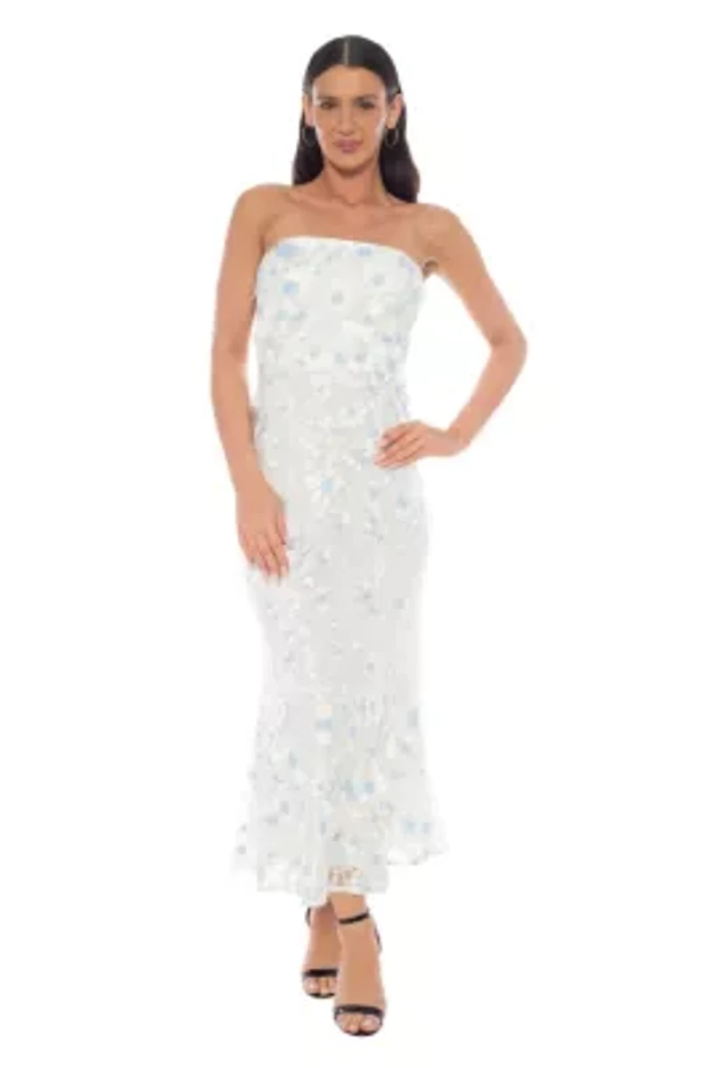 3D Embroidered on Mesh Off Shoulder Long Dress