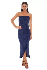 Strapless Wrap Lace Midi Dress