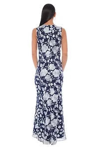 Sleeveless Embroidered on Mesh Midi Dress