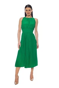 Smock Waist Pleated Midi Dress