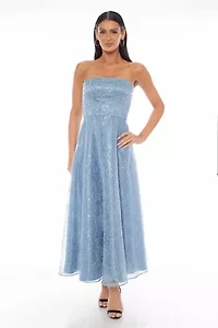 Strapless Corder Embroidered Midi Dress