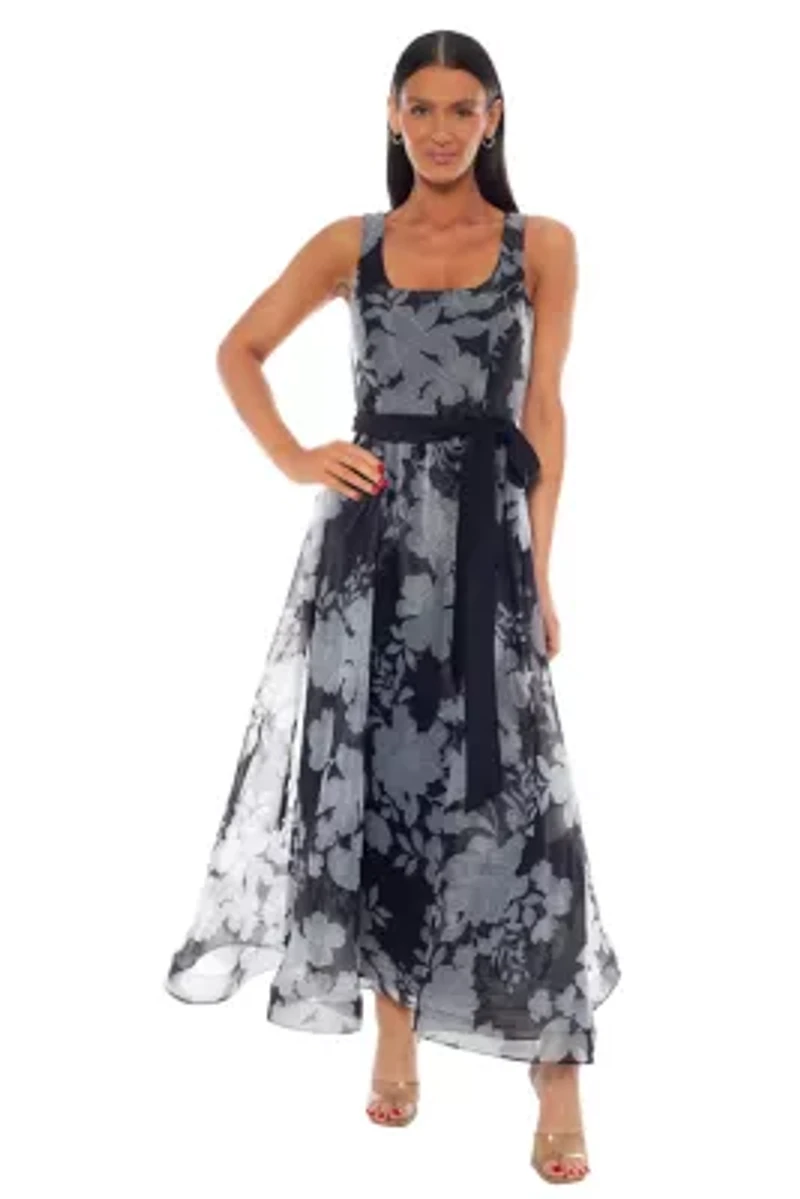 Printed Organza Sleeveless Party Dress