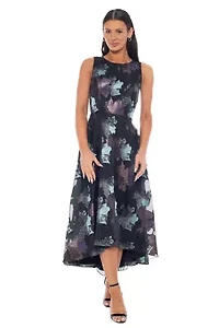 Printed Brocade Hi-Low Dress