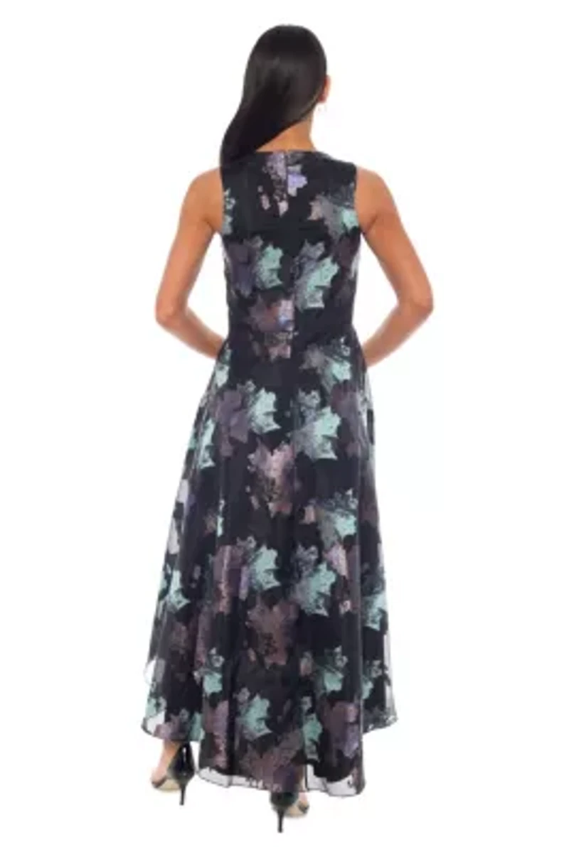 Printed Brocade Hi-Low Dress