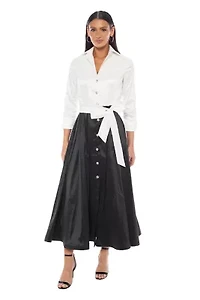 Stretch Taffeta Collar Jacket Midi Dress