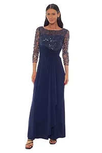 Illusion Beaded Knot Waist Long Dress