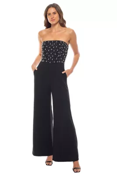 Scuba Crepe Beaded Bodice Jumpsuit