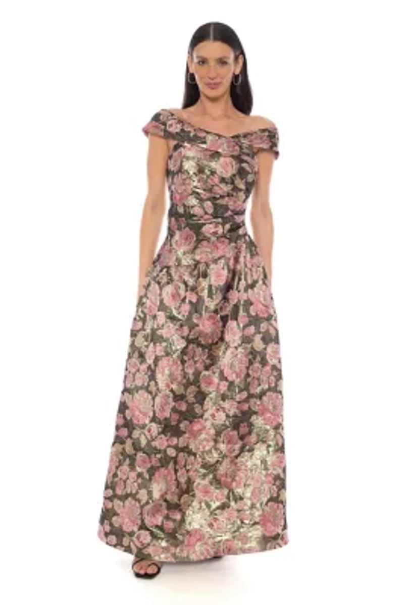 Off Shoulder Brocade Gown