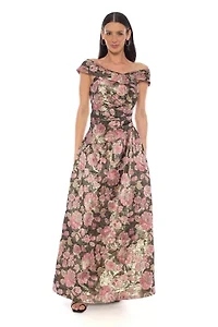 Off Shoulder Brocade Gown