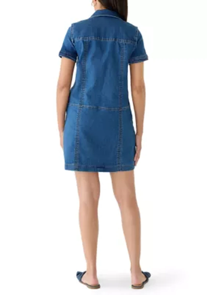 Women's Short Sleeve Denim Shift Dress