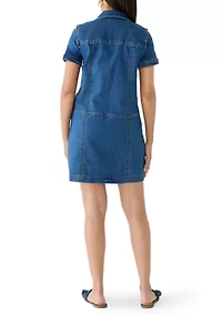 Women's Short Sleeve Denim Shift Dress