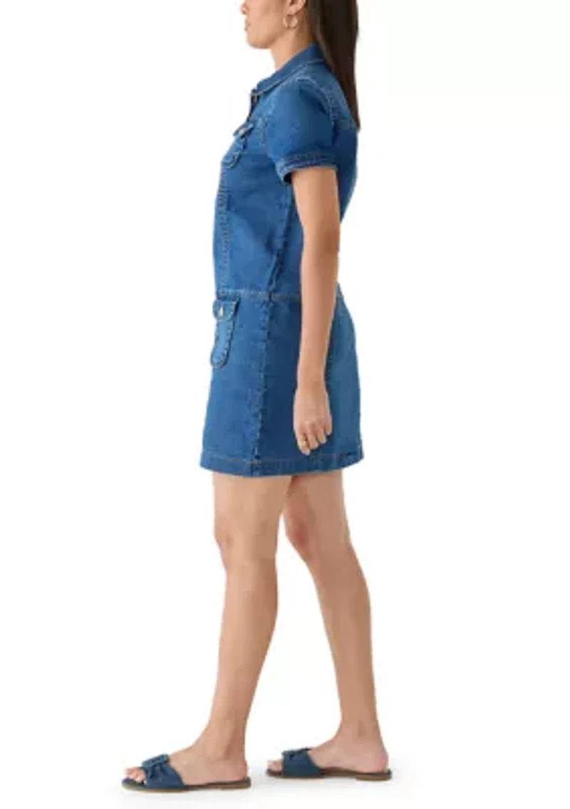 Women's Short Sleeve Denim Shift Dress