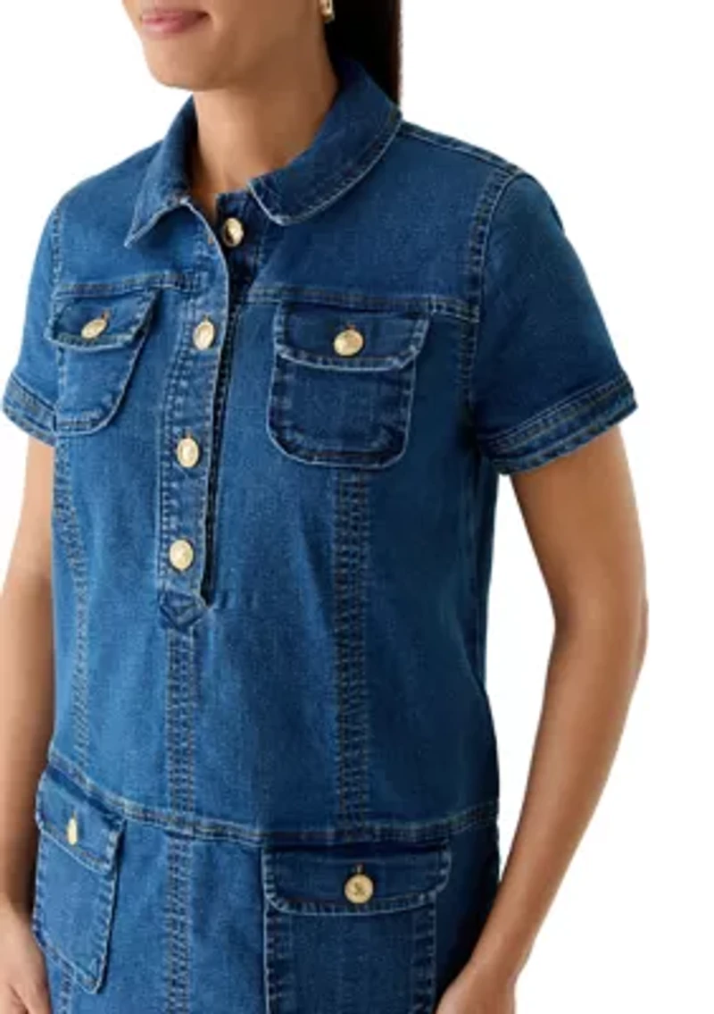 Women's Short Sleeve Denim Shift Dress
