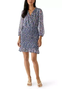 Women's Long Sleeve Printed Chiffon Bodycon Dress