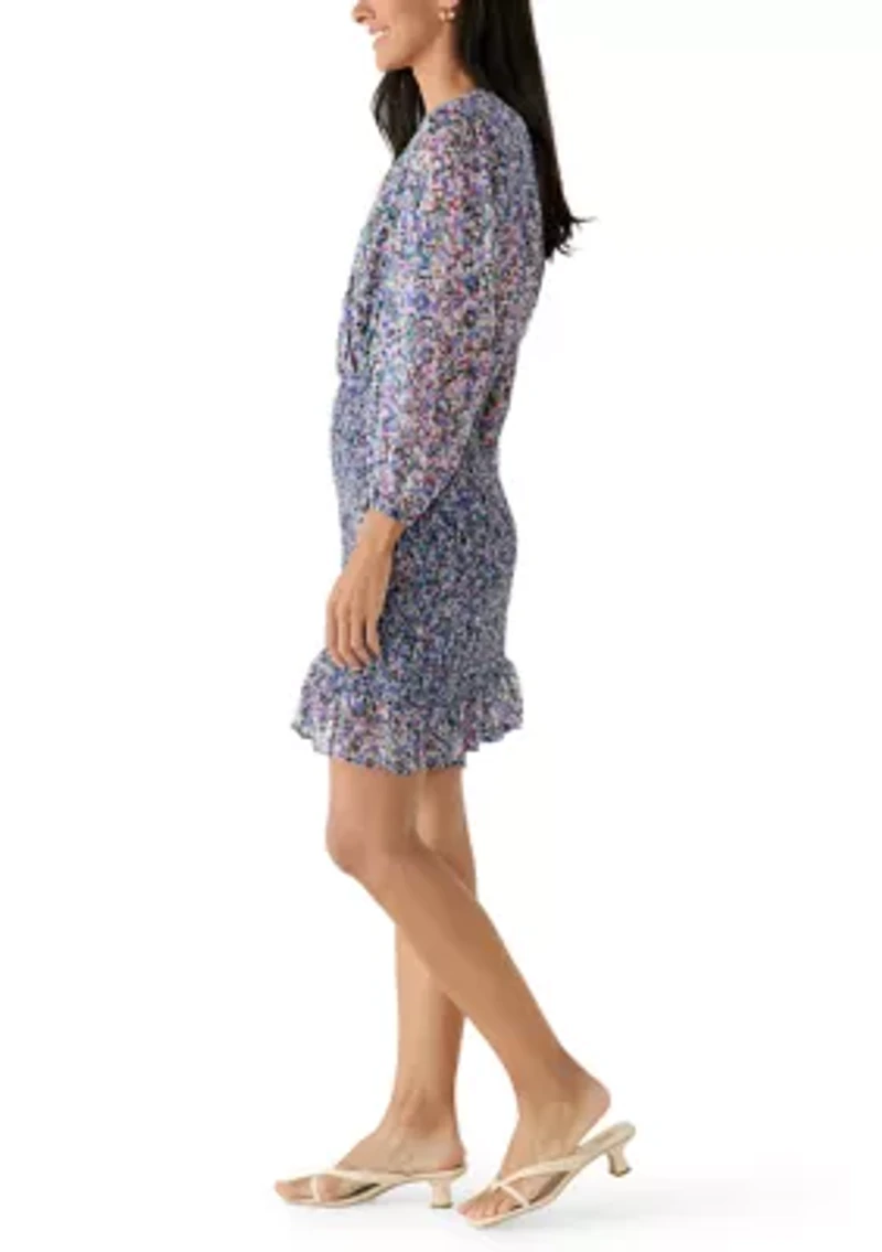 Women's Long Sleeve Printed Chiffon Bodycon Dress