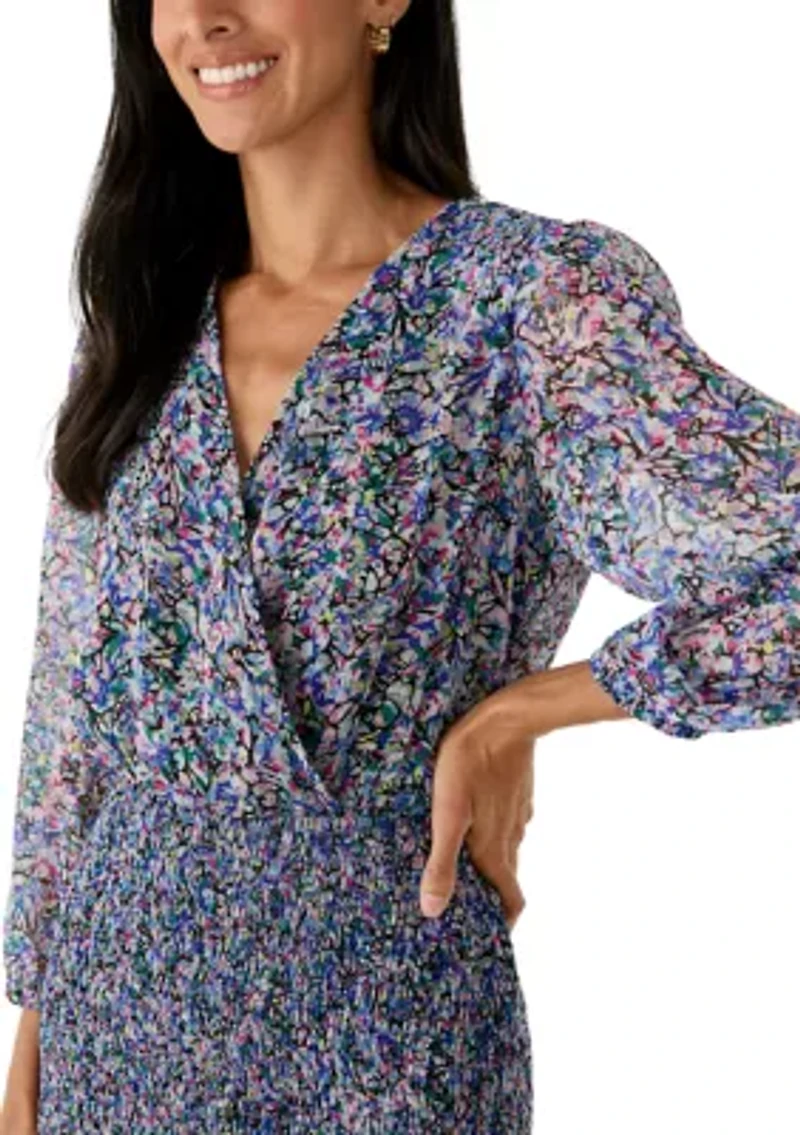 Women's Long Sleeve Printed Chiffon Bodycon Dress