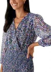Women's Long Sleeve Printed Chiffon Bodycon Dress