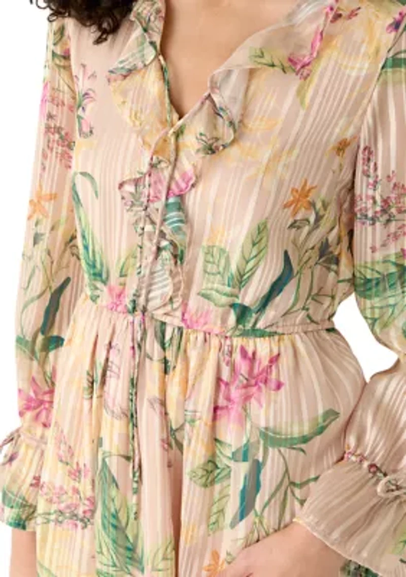 Women's Long Sleeve Printed Chiffon A-Line Dress
