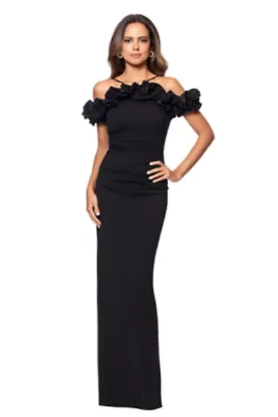 Long Scuba Crepe Ruffle Top Slit
