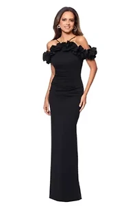 Long Scuba Crepe Ruffle Top Slit